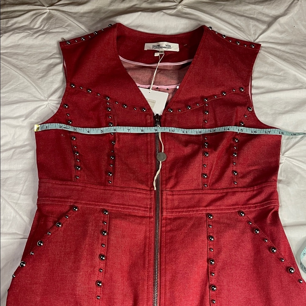 NWT Diane von Furstenberg Zip-Front Red Studded Sheath Dress - Picture 12 of 13